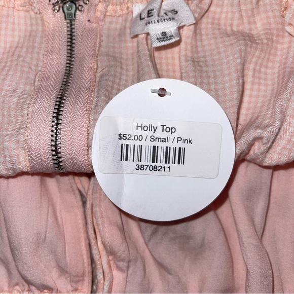 Le Lis Top Women’s Size Small Pink Gingham Milkmaid Crop Blouse Puff Sleeves NWT - Picture 7 of 8